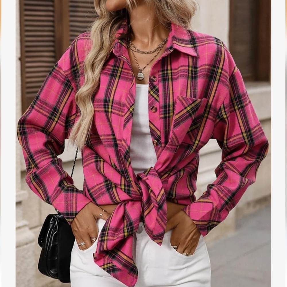 Fantaslook. Pink Plaid Women's Top. Sizes: 2X & 5X. NWT.